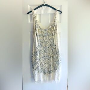 Adrianna Papell White Lace Crystal Sequin Beaded Mini Dress